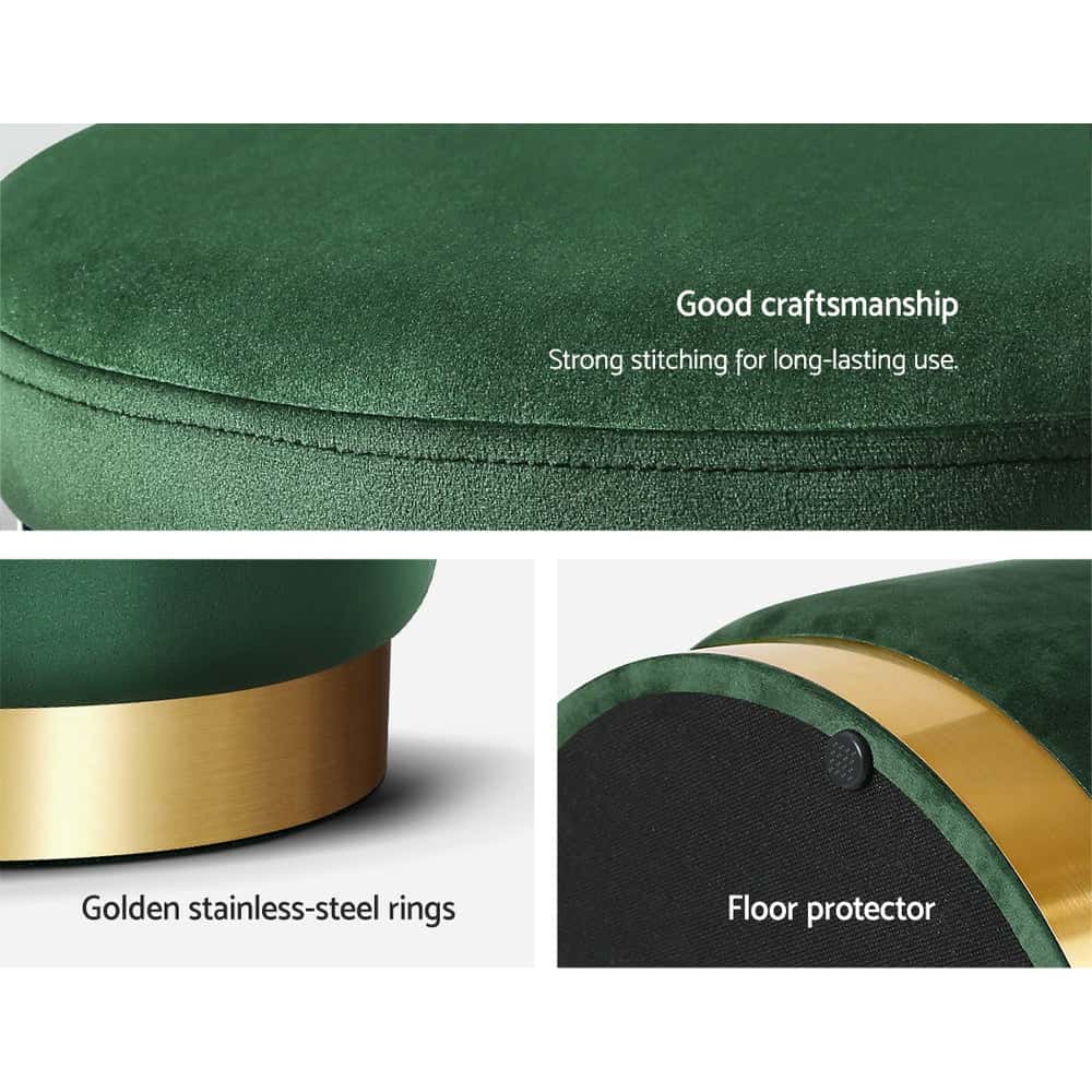 Best Ottoman Storage Foot Stool Round Velvet Green | Buy Online at Furniture Things Australia