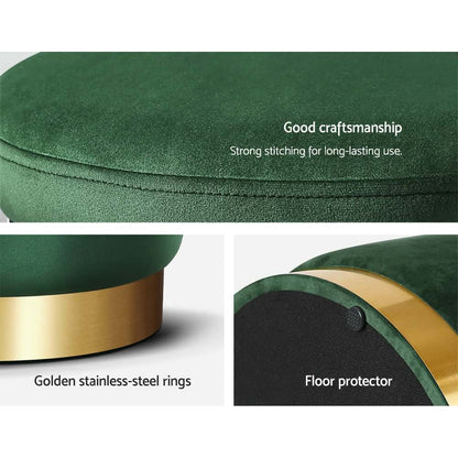 Best Ottoman Storage Foot Stool Round Velvet Green | Buy Online at Furniture Things Australia