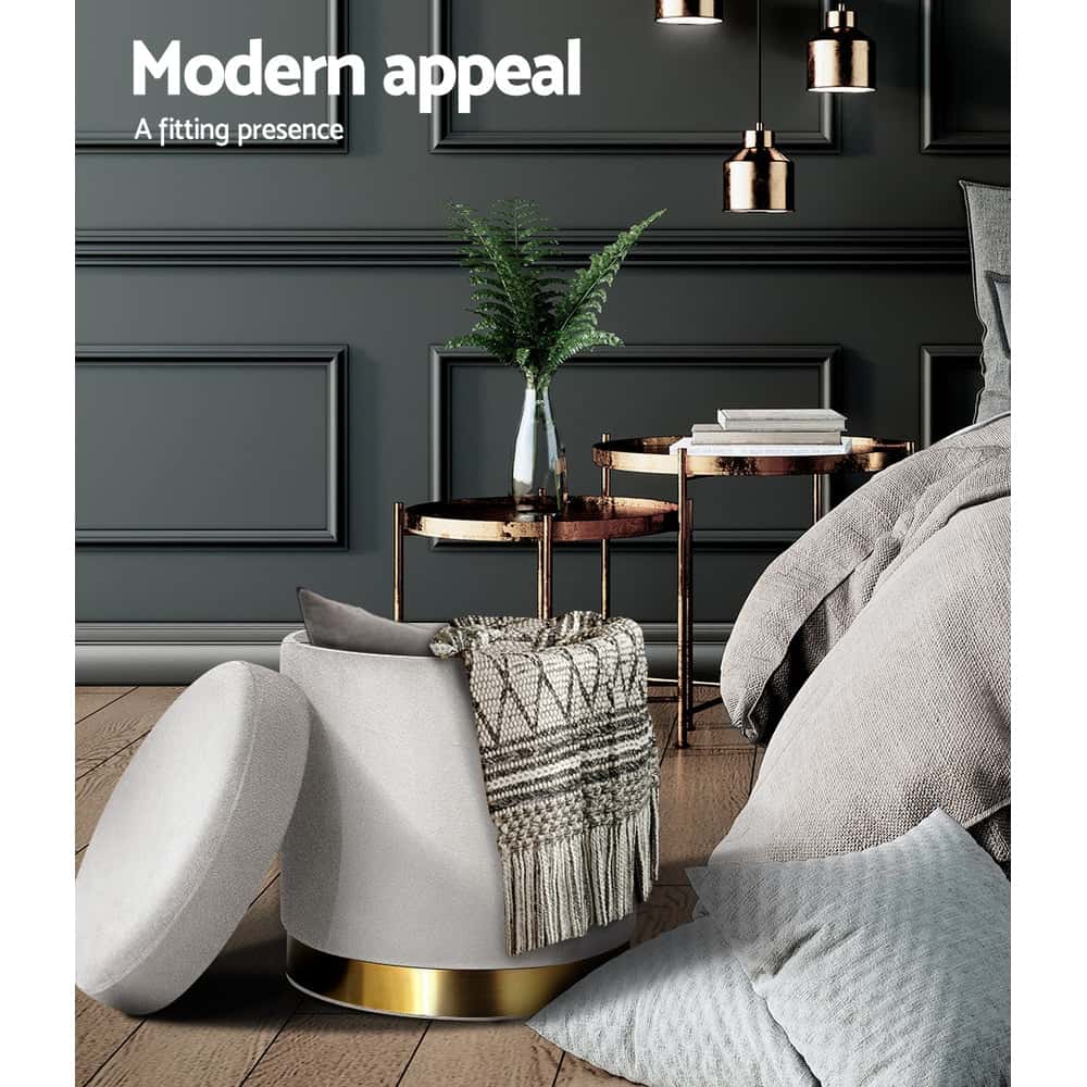 Best Ottoman Storage Foot Stool Round Velvet Grey | Buy Online at Furniture Things Australia