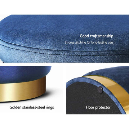 Best Ottoman Storage Foot Stool Round Velvet Navy | Buy Online at Furniture Things Australia