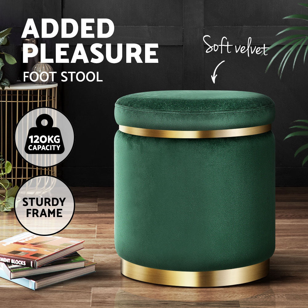 Ottoman Foot Stool Round Velvet Green