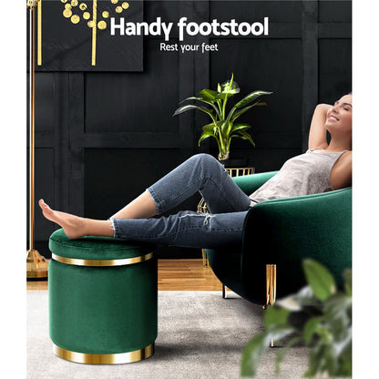 Ottoman Foot Stool Round Velvet Green