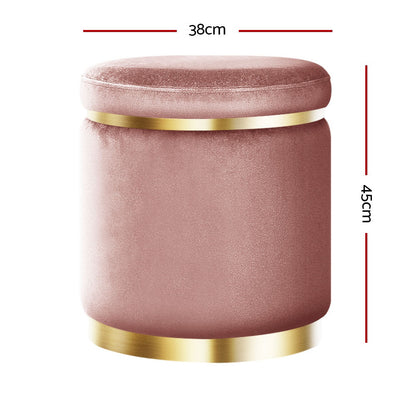 Ottoman Foot Stool Round Velvet Pink