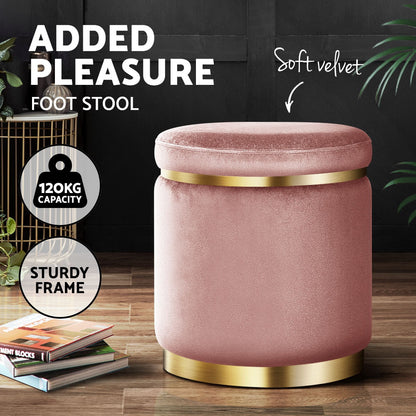 Ottoman Foot Stool Round Velvet Pink
