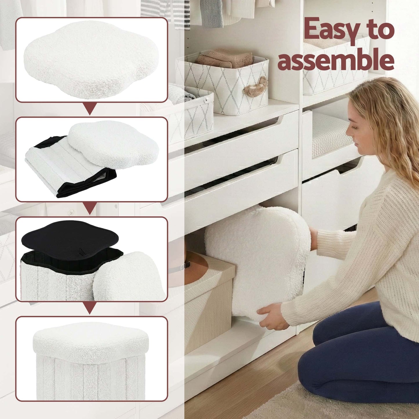 Best Storage Ottoman Foot Stool Foldable White | Buy Online at Furniture Things Australia