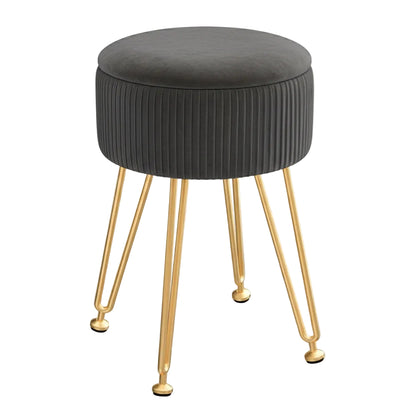 Ottoman Storage Foot Stool Vanity Velvet Round Grey