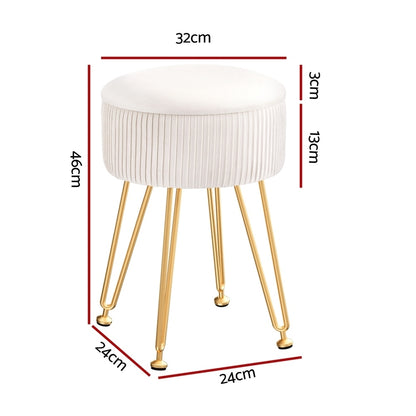Ottoman Storage Foot Stool Vanity Velvet Round White
