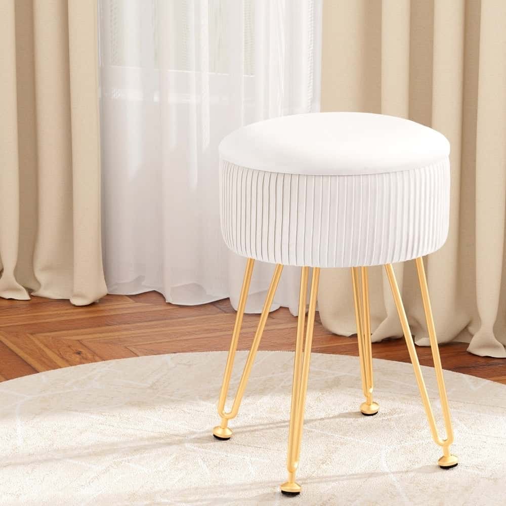 Best Ottoman Storage Foot Stool Vanity Velvet Round White | Buy Online at Furniture Things Australia