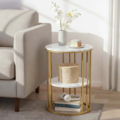 Best Coffee Table 2-Tier Round Marble Effect WhiteGold | Buy Online at Furniture Things Australia
