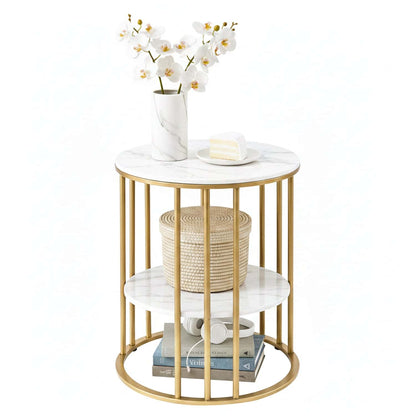 Best Coffee Table 2-Tier Round Marble Effect WhiteGold | Buy Online at Furniture Things Australia