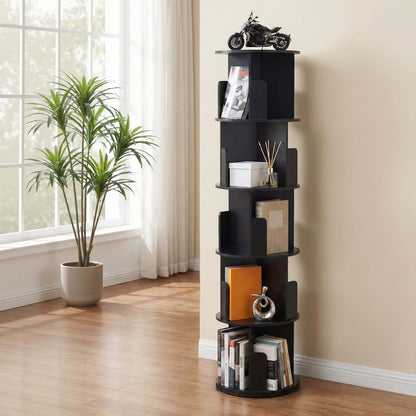 Best 5 Tiers Bookshelf Swivel Bookcase Display Shelves Stand Round Black | Buy Online at Furniture Things Australia