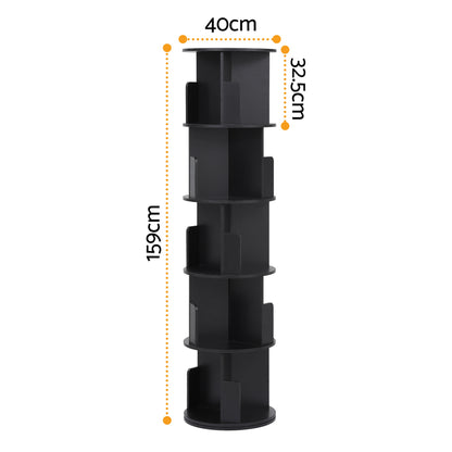 5 Tiers Bookshelf Swivel Bookcase Display Shelves Stand Round Black