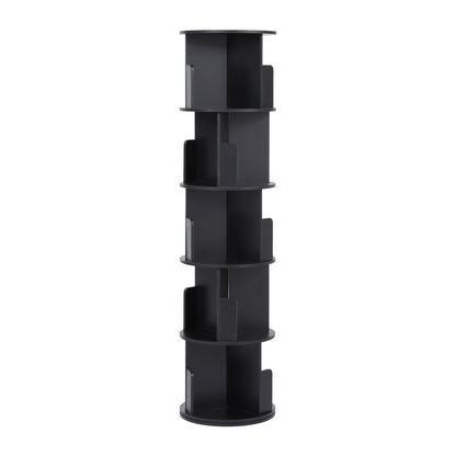 5 Tiers Bookshelf Swivel Bookcase Display Shelves Stand Round Black
