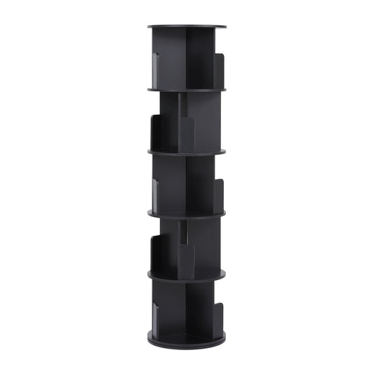 5 Tiers Bookshelf Swivel Bookcase Display Shelves Stand Round Black