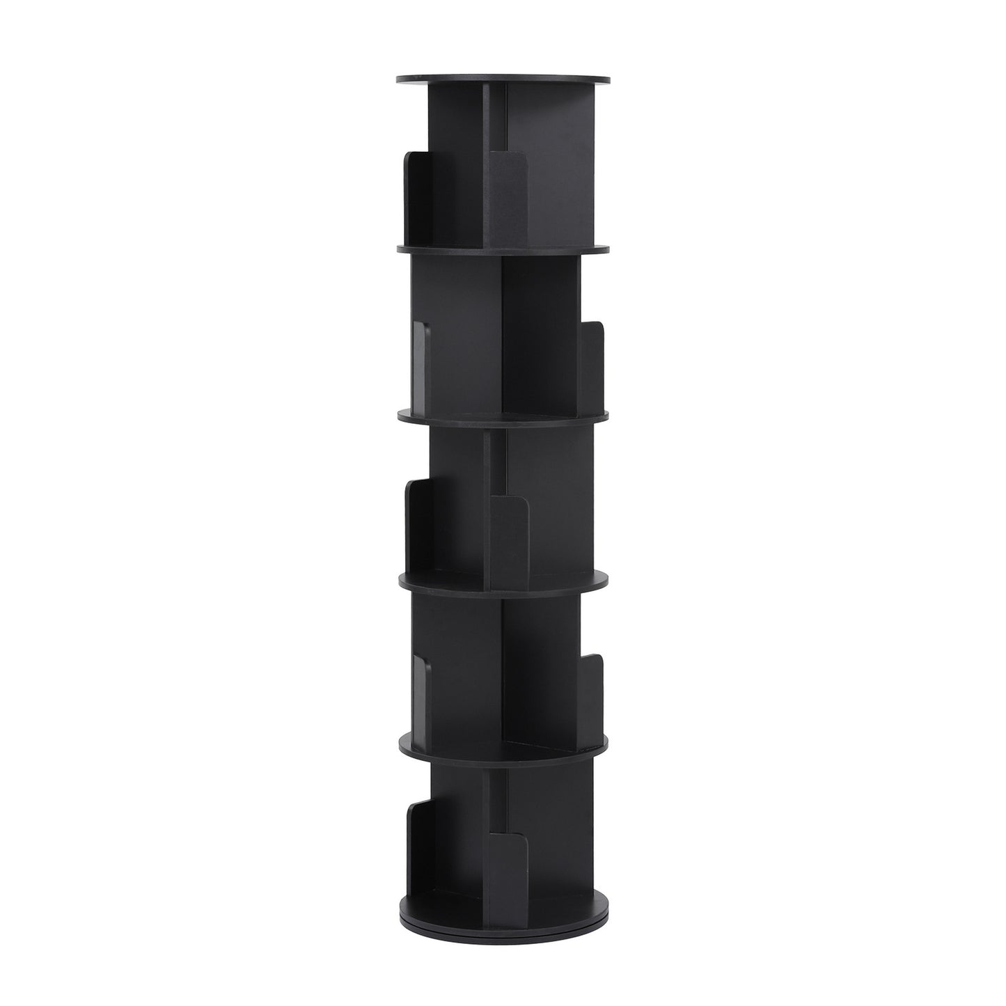 5 Tiers Bookshelf Swivel Bookcase Display Shelves Stand Round Black