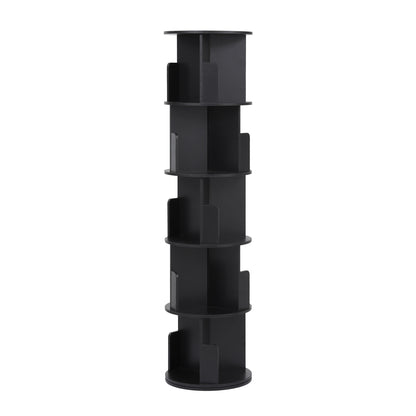5 Tiers Bookshelf Swivel Bookcase Display Shelves Stand Round Black