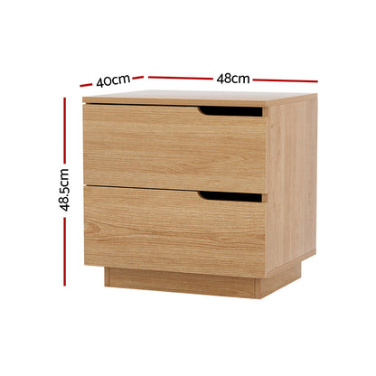 Bedside Table 2 Drawers Nightstand Pine