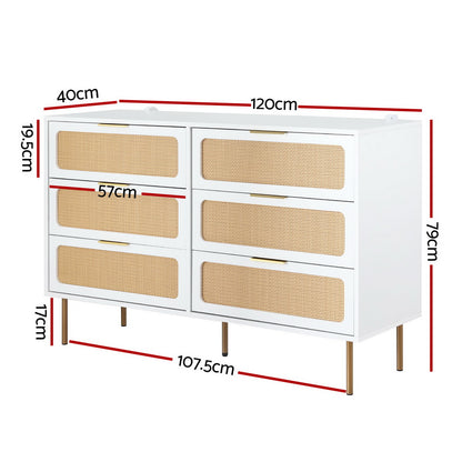 Chest of 6 Drawers Lowboy Cabinet White