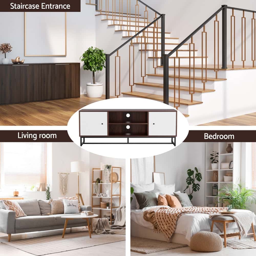 Best TV Unit 150cm Storage Shelves Walnut White | Buy Online at Furniture Things Australia
