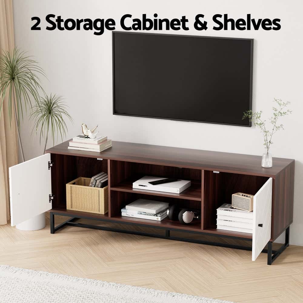 Best TV Unit 150cm Storage Shelves Walnut White | Buy Online at Furniture Things Australia