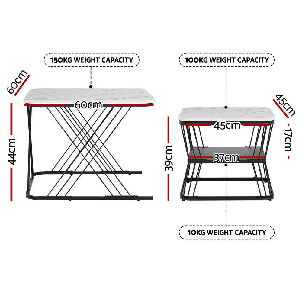 Nesting Coffee Table Set of 2 Marble Effect