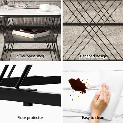 Nesting Coffee Table Set of 2 Marble Effect