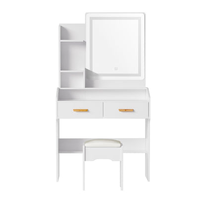 Dressing Table Set Stool Led White Doria