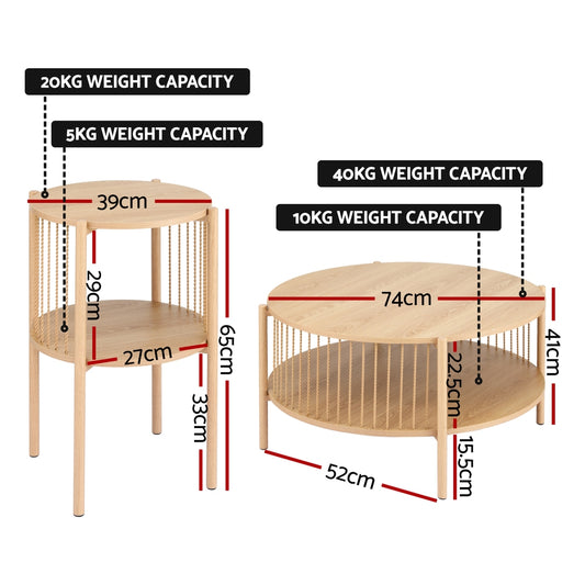 Coffee Table 2-Tier Round Wood