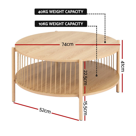 Coffee Table 2-Tier Round Wood