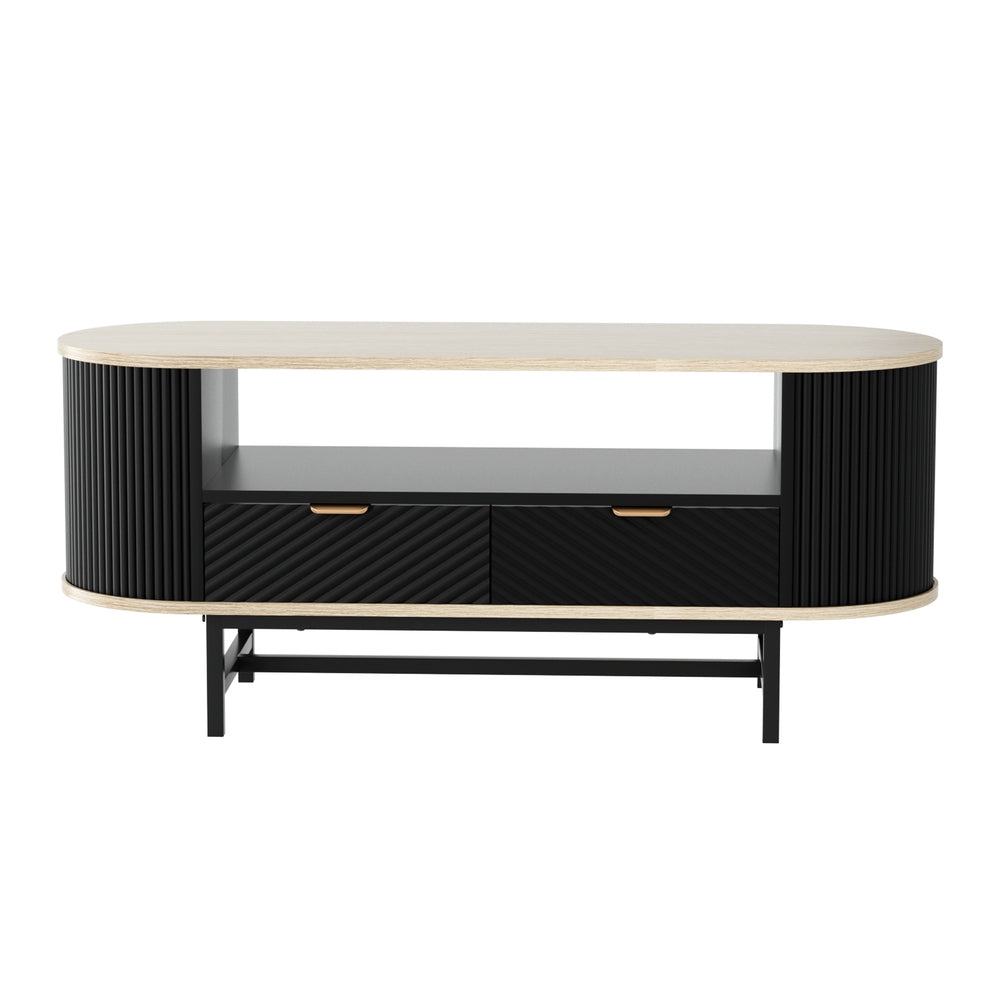 Coffee Table Drawer Shelf Wood&Black