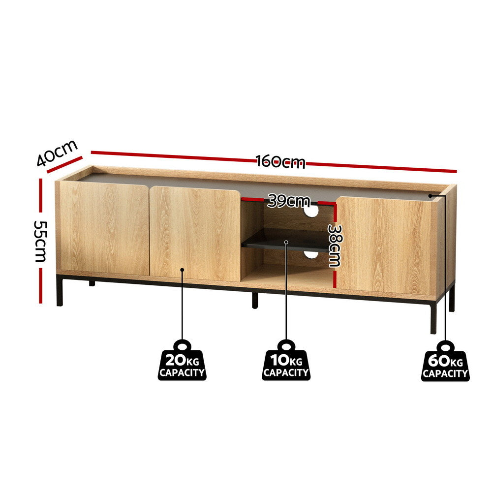 TV Unit Entertainment Unit Storage Cabinet Shelf 160cm Pine