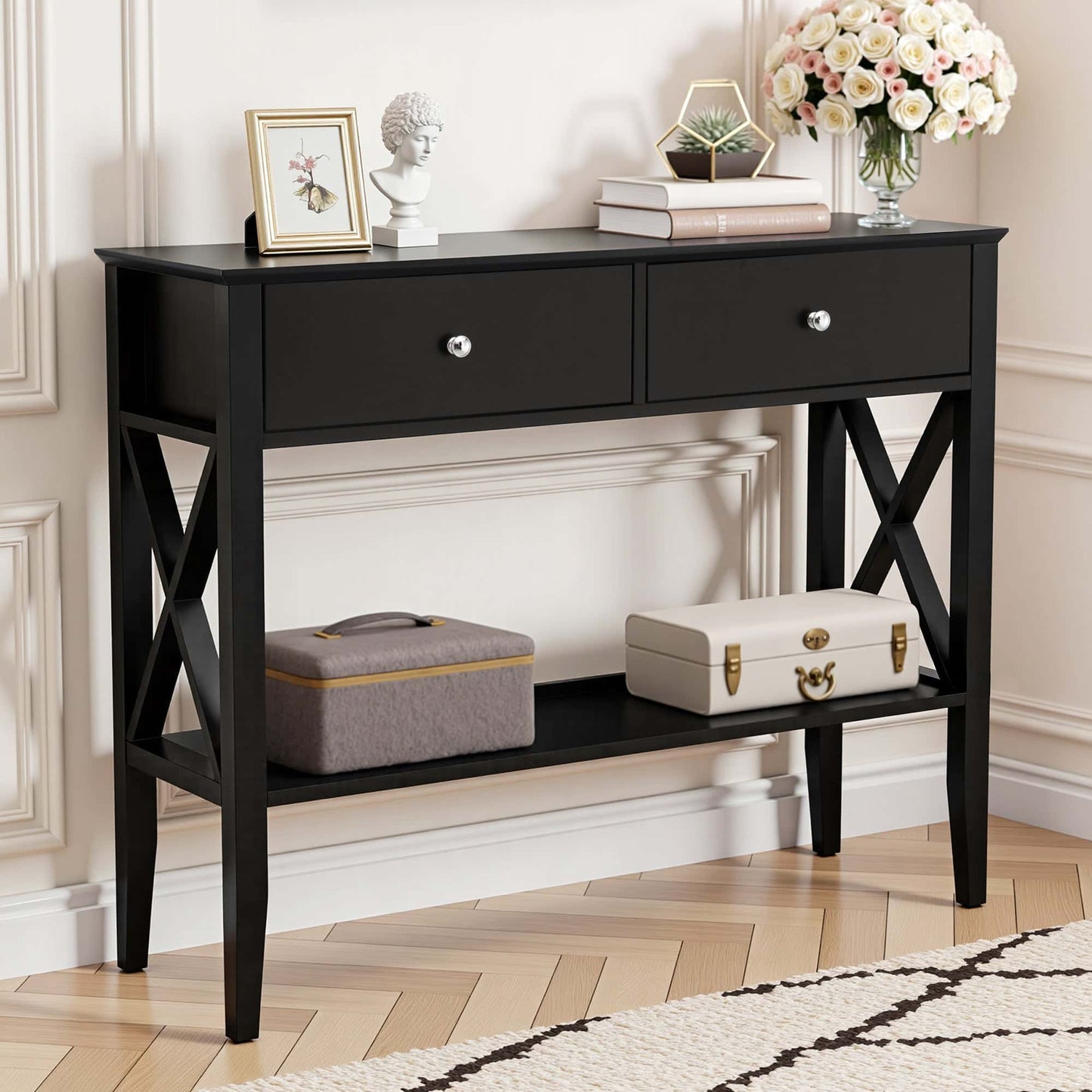 Best Console Table 2 Drawers 100CM Black | Buy Online at Furniture Things Australia