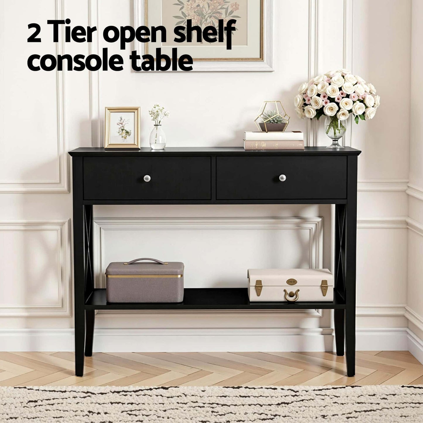 Best Console Table 2 Drawers 100CM Black | Buy Online at Furniture Things Australia