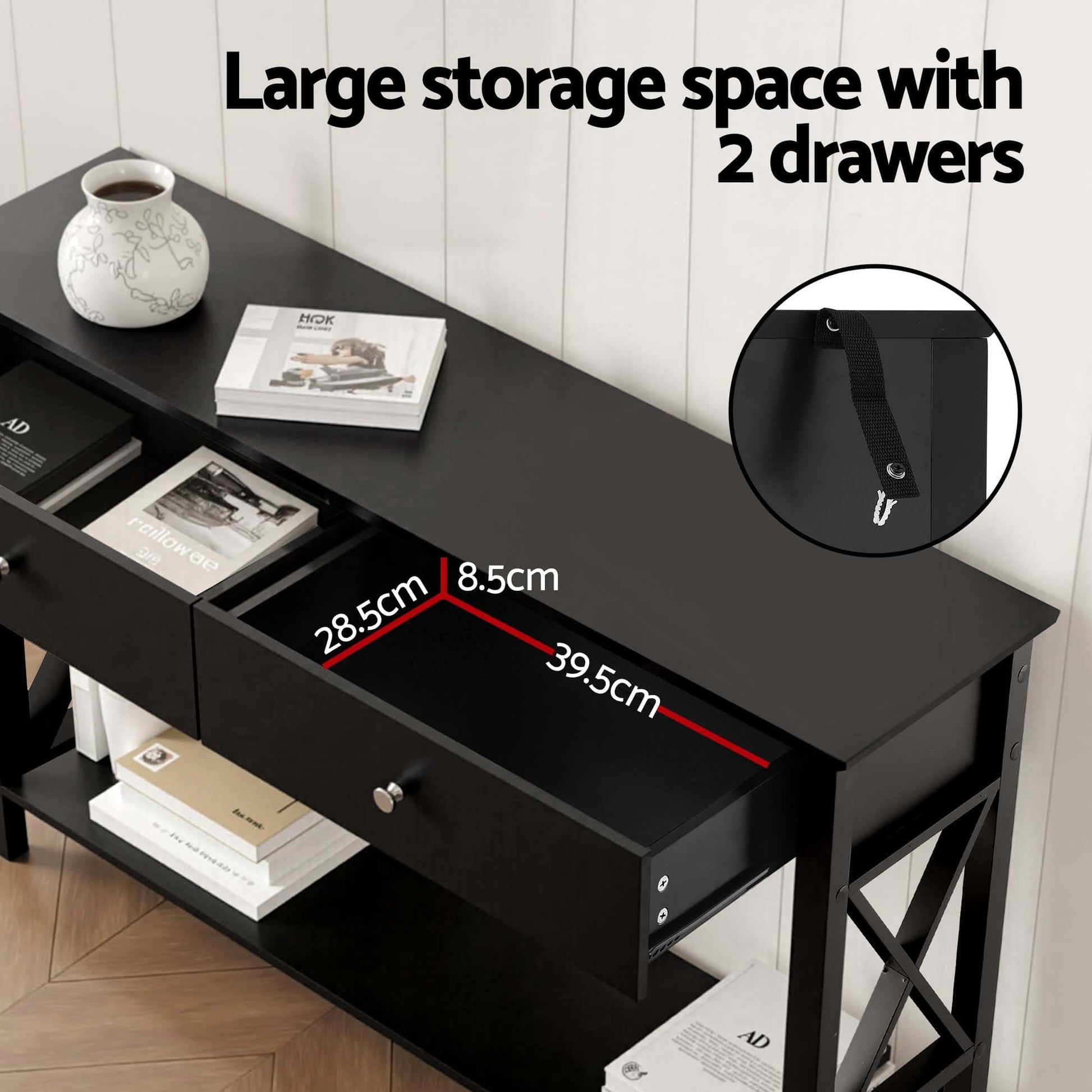 Best Console Table 2 Drawers 100CM Black | Buy Online at Furniture Things Australia
