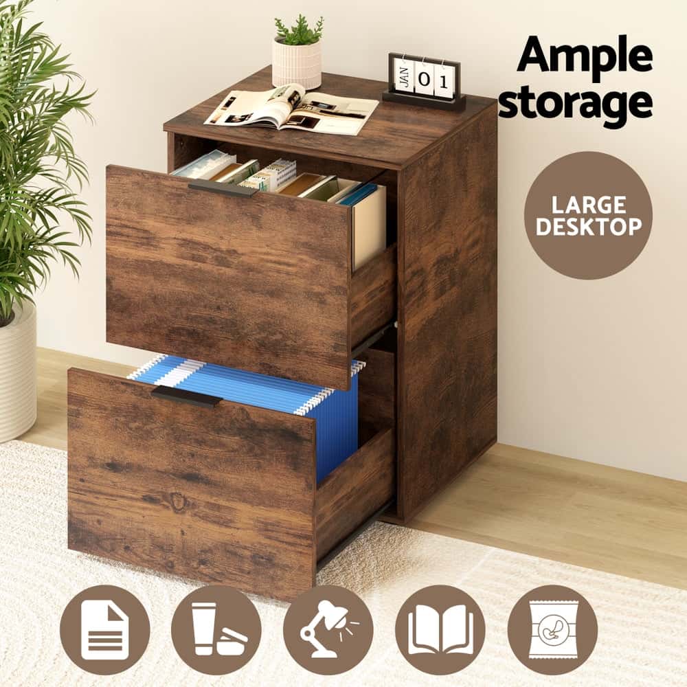 Best Filing Cabinet Files Storage Office Shelves File Organiser Rustic Brown 2 Drawer | Buy Online at Furniture Things A