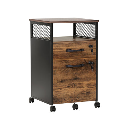 Filing Cabinet File Cabinet with Wheels 2 Drawer Storage Rustic Brown