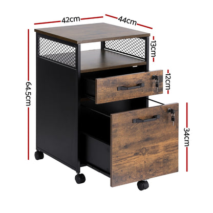 Filing Cabinet File Cabinet with Wheels 2 Drawer Storage Rustic Brown