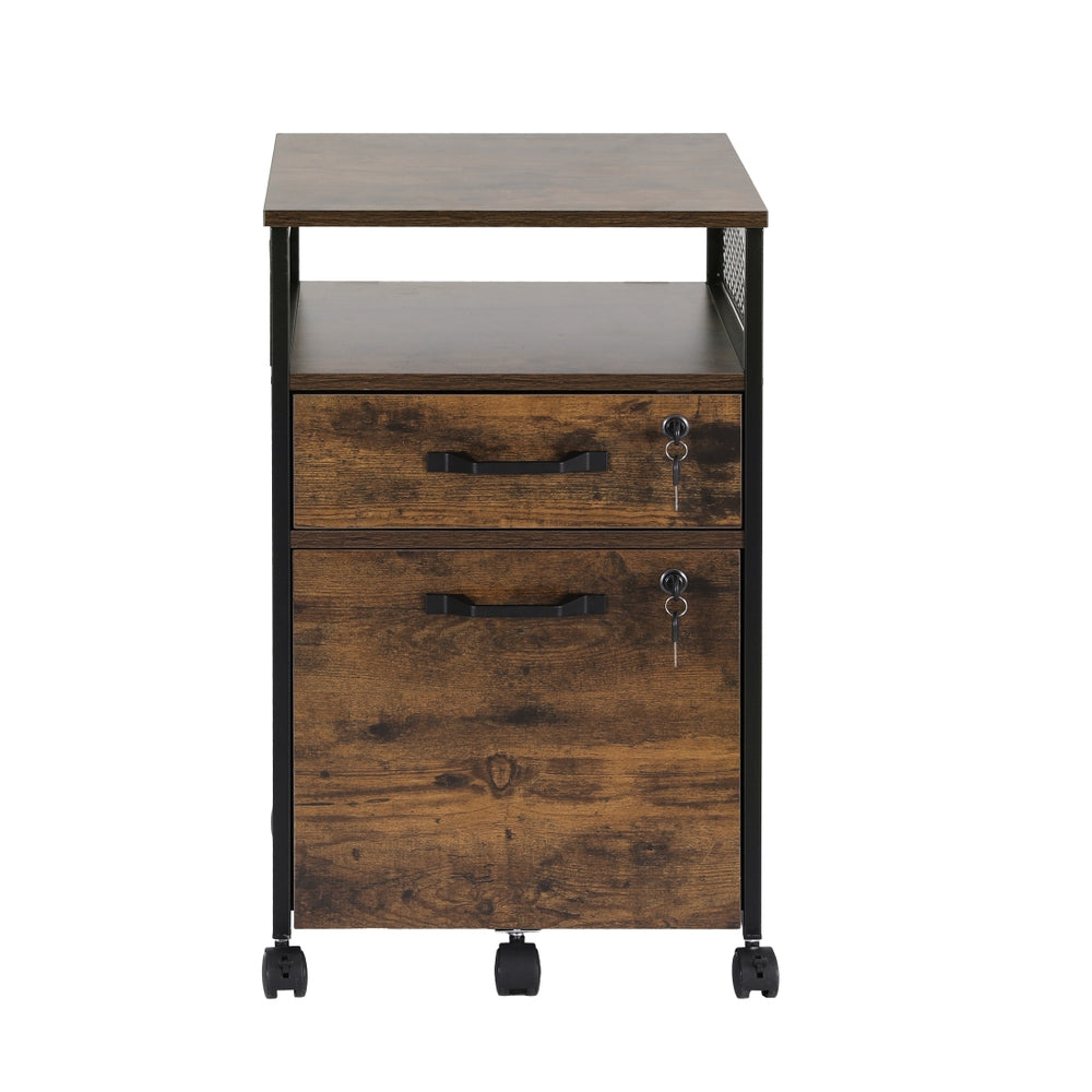 Filing Cabinet File Cabinet with Wheels 2 Drawer Storage Rustic Brown