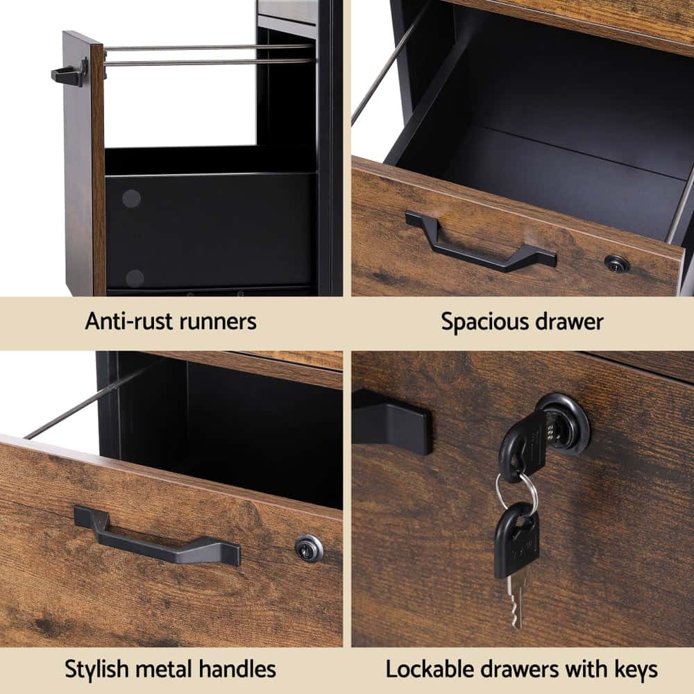 Best Filing Cabinet File Cabinet with Wheels 2 Drawer Storage Rustic Brown | Buy Online at Furniture Things Australia