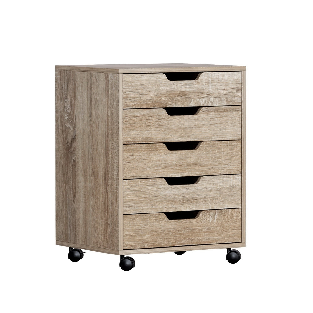5-Drawer Filing Cabinet Mobile Rolling Storage Cabinet Chest of Drawers Stand Scratch Beige