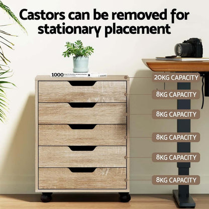 Best 5-Drawer Filing Cabinet Mobile Rolling Storage Cabinet Chest of Drawers Stand Scratch Beige | Buy Online at Furnitu