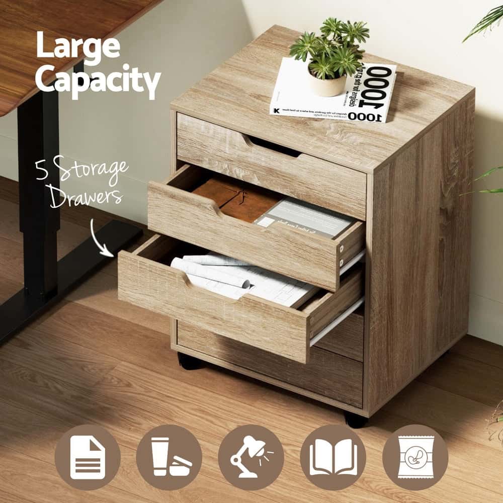 Best 5-Drawer Filing Cabinet Mobile Rolling Storage Cabinet Chest of Drawers Stand Scratch Beige | Buy Online at Furnitu