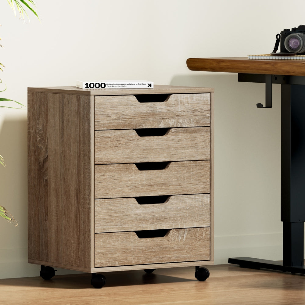 5-Drawer Filing Cabinet Mobile Rolling Storage Cabinet Chest of Drawers Stand Scratch Beige