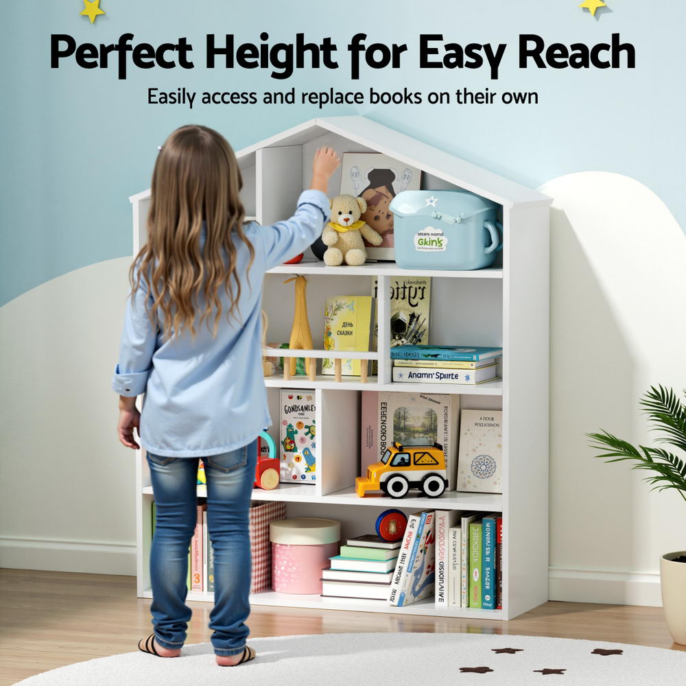 4 Tiers Kids Bookshelf Wooden Bookcase Display Storage Organiser Cabinet White