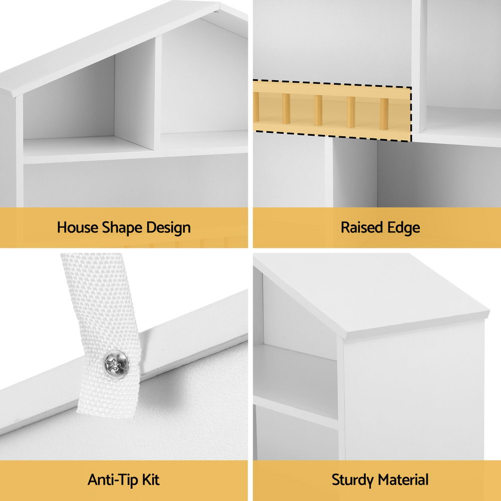 4 Tiers Kids Bookshelf Wooden Bookcase Display Storage Organiser Cabinet White