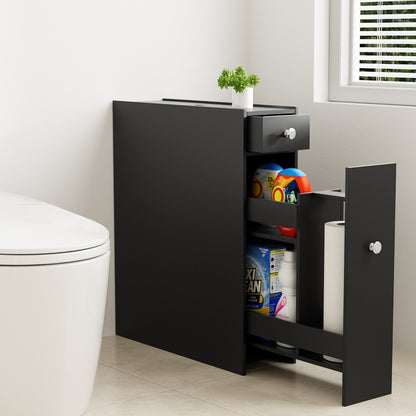 Bathroom Storage Cabinet Toilet Slim Tissue Box Caddy Holder Side Wooden Black
