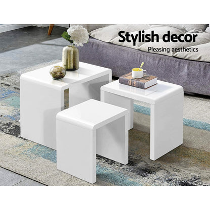 Nesting Coffee Table Set of 3 Glossy White