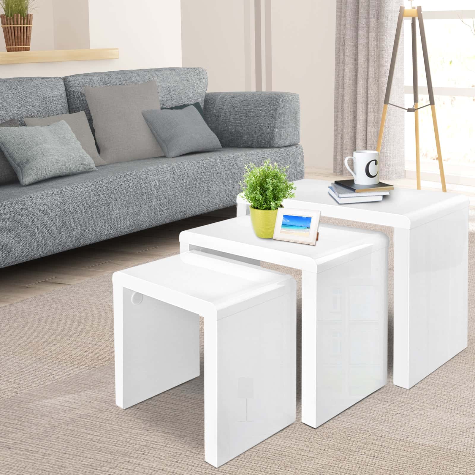 Best Nesting Coffee Table Set of 3 Glossy White | Buy Online at Furniture Things Australia