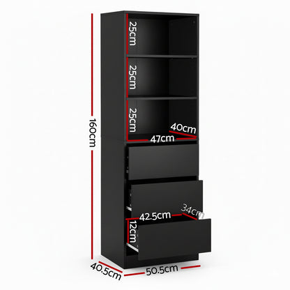 3 Chest of Drawers Tallboy Cabinet Black