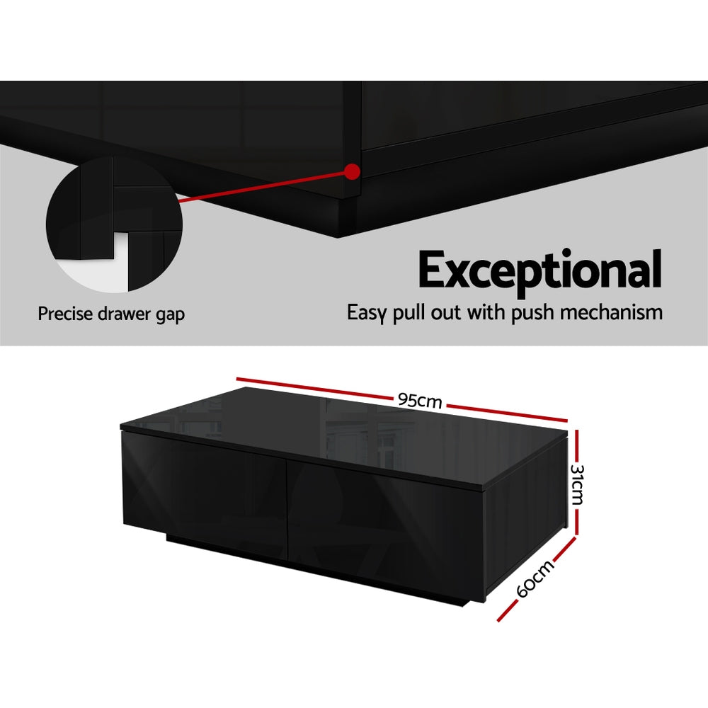 Coffee Table 4 Drawers Black Trevi
